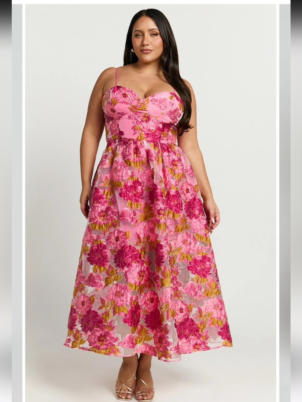 Showpo Brailey  Pink Floral Midi Dress Aline  Corset Detail Dress Size 14 New